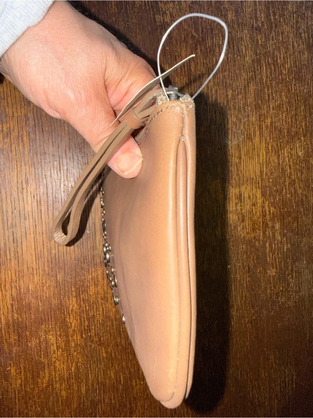 NWT J.Crew Brown Leather Wristlet Metal Studded Hardware Design 7.5”x 3.5.